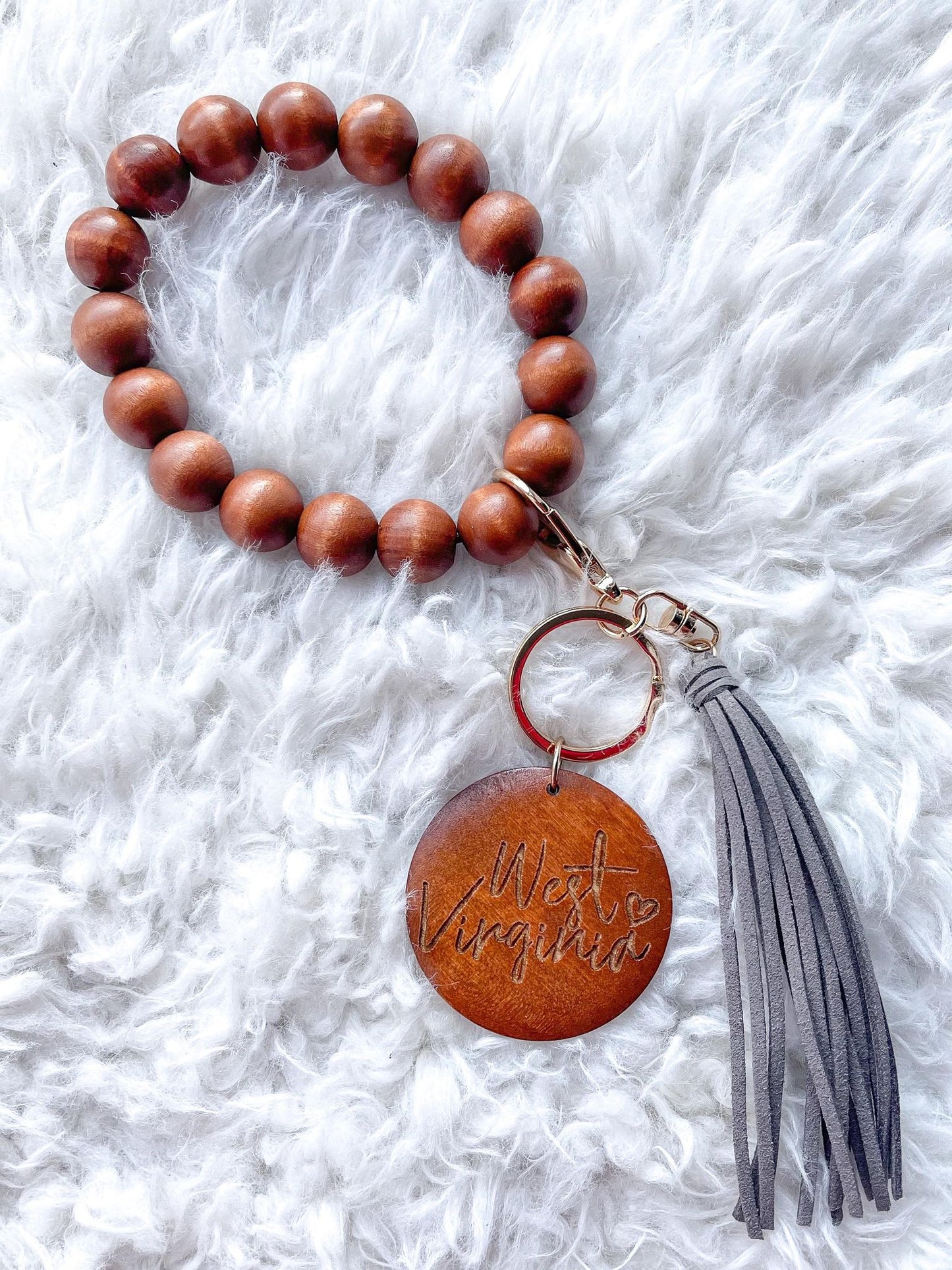 West Virginia Keychain + Grey Tassel (5 Pack)