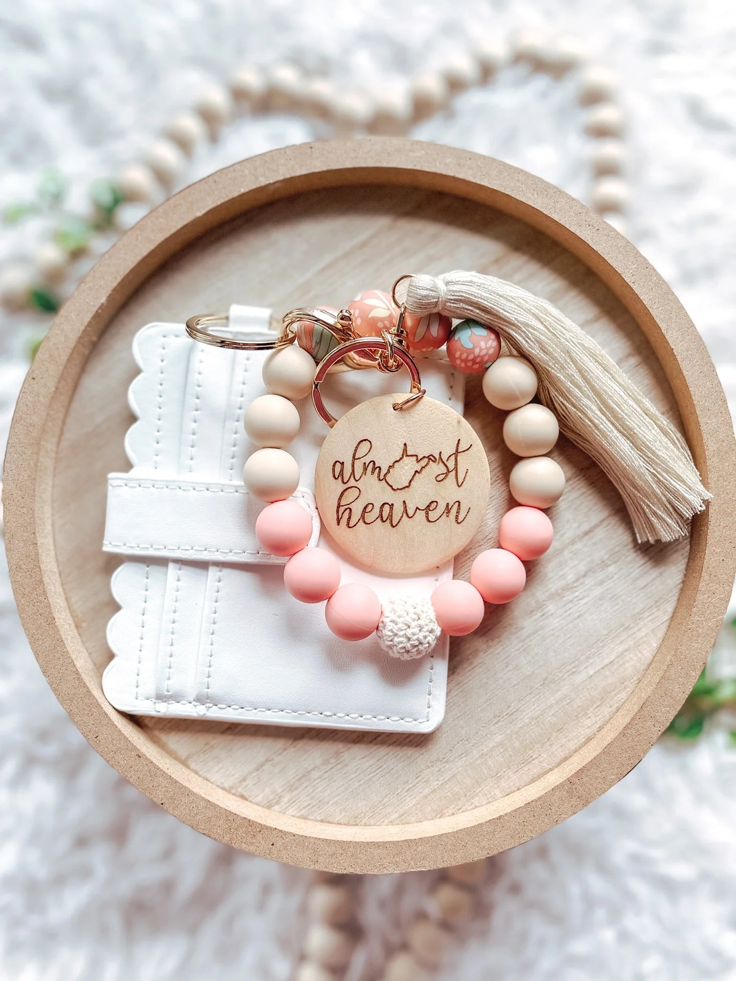 Pink + Blue Floral Almost Heaven Keychain + Wallet (Pack of 5)