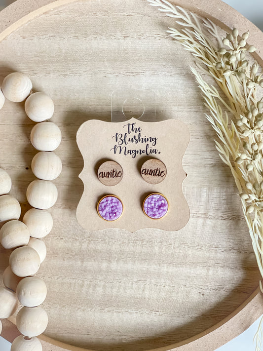 Auntie + Lavendar Druzy Studs
