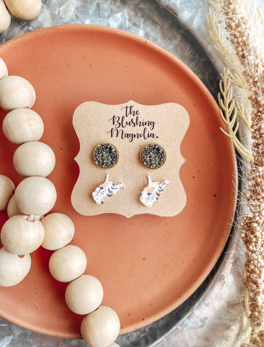 Neutral WV + Grey Druzy Stud Earrings