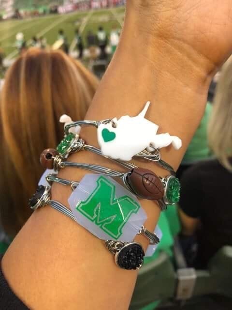 3 Pack of Marshall University Football Wire Wrapped Bangle Set (15 Bangles Total)
