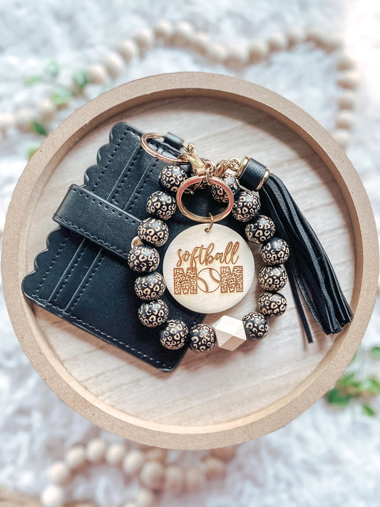 Black Leopard Softball Mom Keychain + Wallet Combo (Pack of 5)
