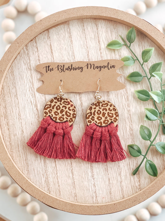 Deep Rose Macrame Dangle Earrings