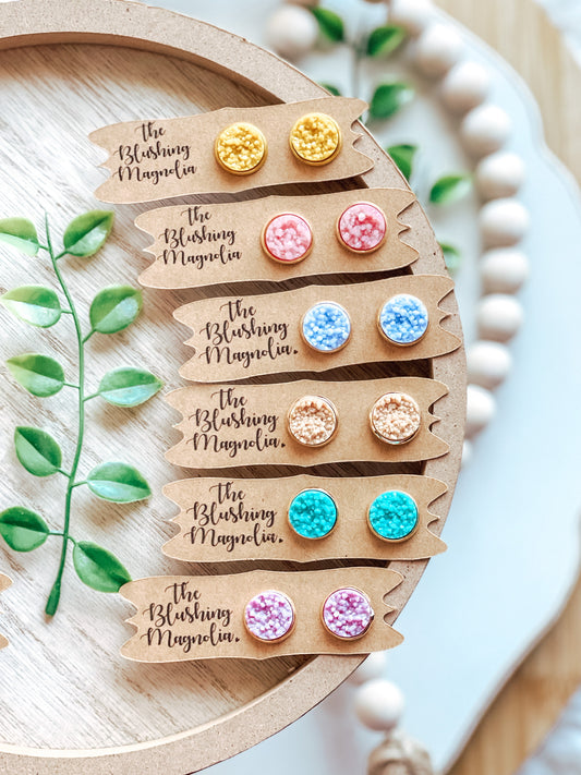 Spring Pastel Druzy Stud Earrings